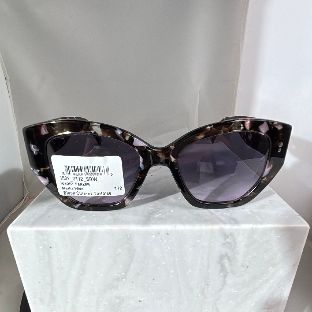 Warby Parker Masha Wide Sunglasses Black Currant Tortoise Cat Eye 52-19-140